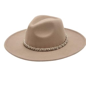Fedora Hat with Leather Tiered Chain