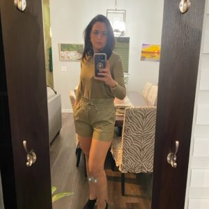 Khaki Faux Leather Short with Khaki Long Sleeve Top