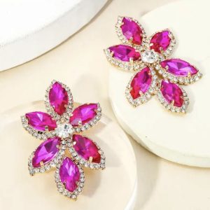 Oval Rhinestone Floral Drop Earrings
