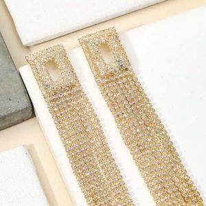 Pave Rectangle Fringe Earrings