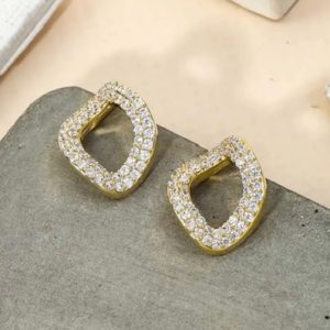 Pave Warped Circle Post Earrings