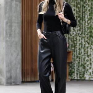 Vegan Leather High Waist Pants with Pockets