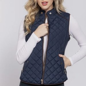 Slim Fit Suede Piping Quilted Padding Vest