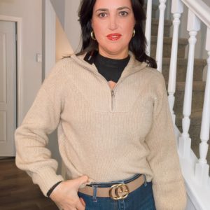 Mock Neck Half Zip Up Pullover Mossy Sweater