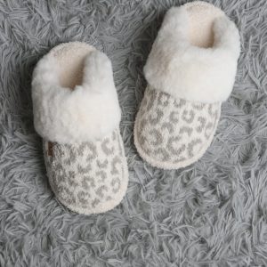 JCL6125 Super Lux Leopard Faux Fur Cuff Slippers: Gray
